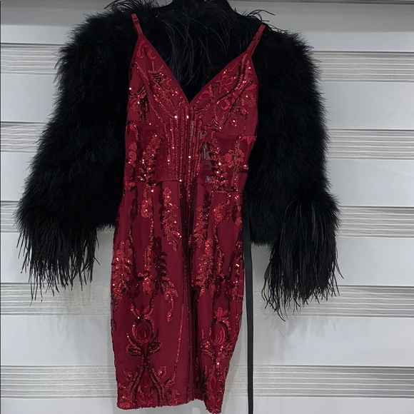 burgundy strappy sheer panel sequin bodycon dress